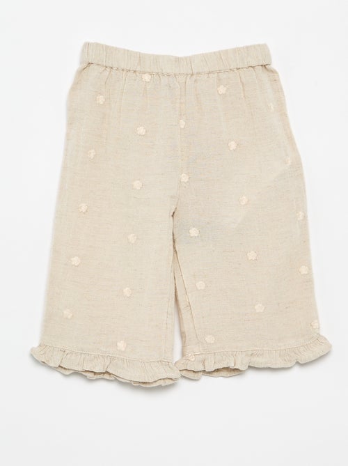 Pantalon avec broderies fleurs - Kiabi