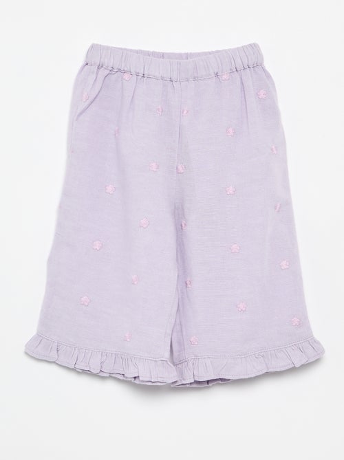 Pantalon avec broderies fleurs - Kiabi
