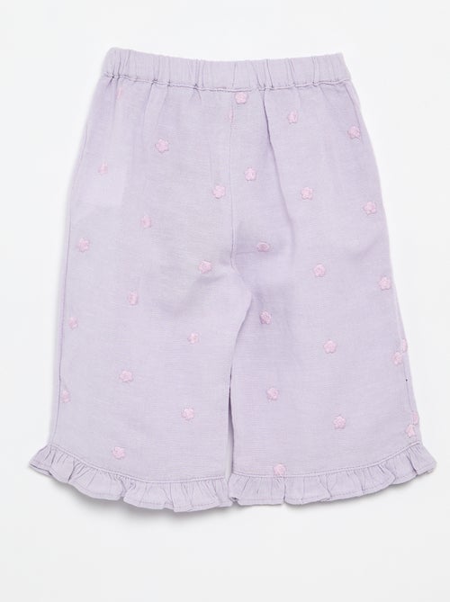 Pantalon avec broderies fleurs - Kiabi