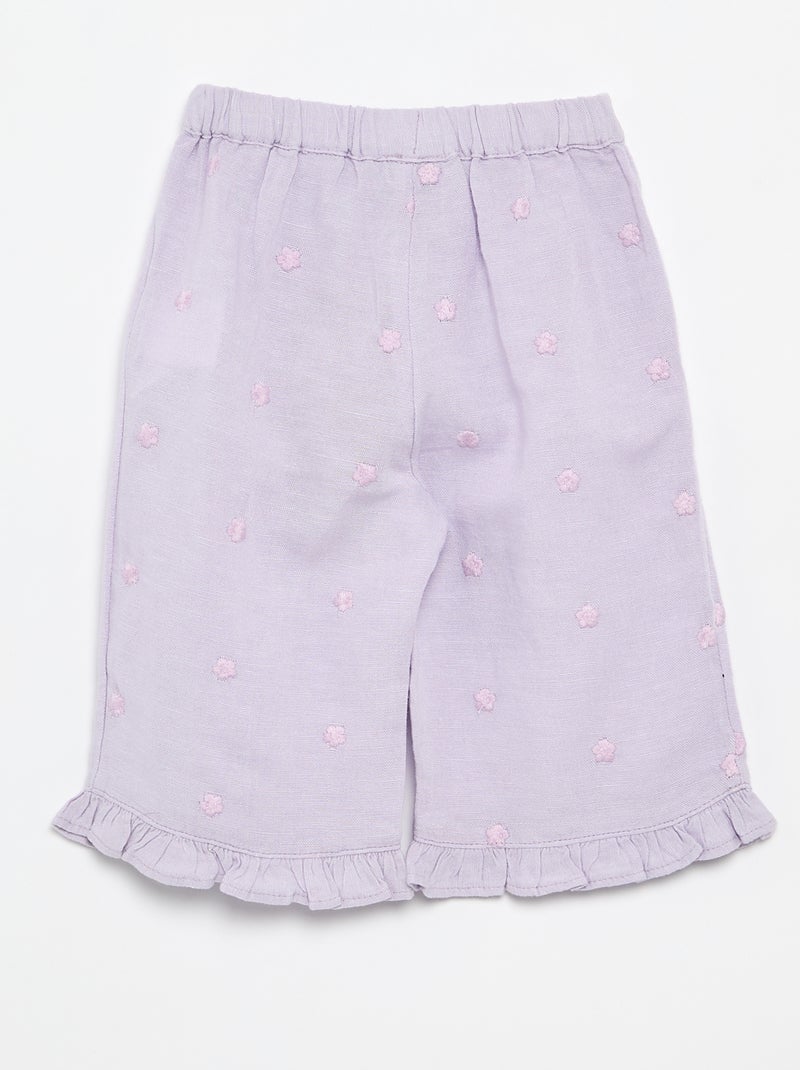 Pantalon avec broderies fleurs Violet - Kiabi
