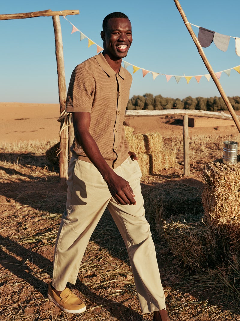 Pantalon avec ceinture élastiquée Beige - Kiabi