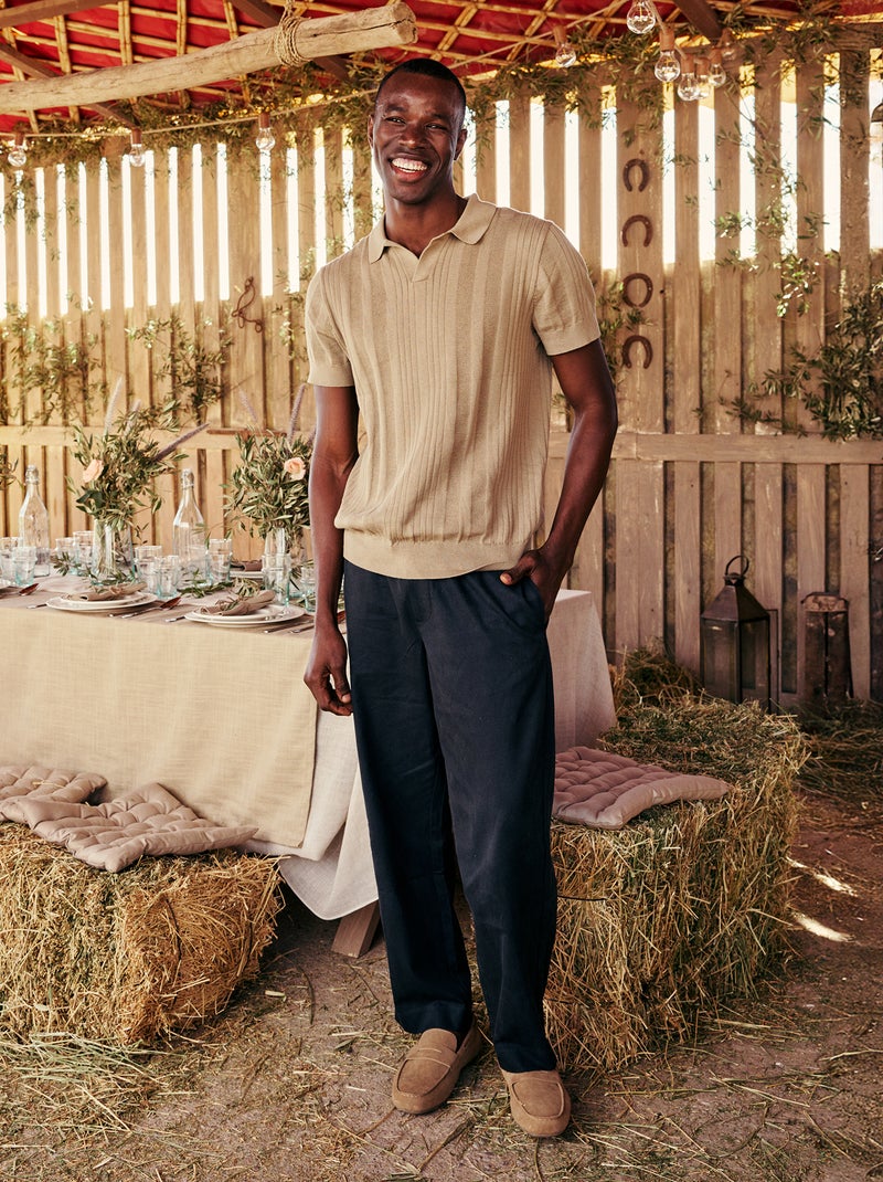 Pantalon avec ceinture élastiquée Bleu - Kiabi