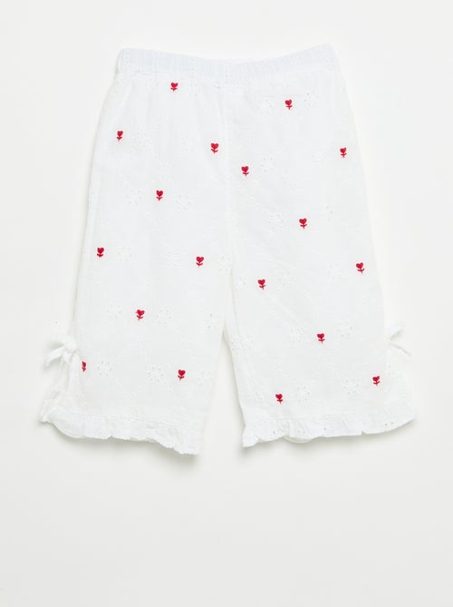 Pantalon avec nœuds fantaisie et broderies anglaises - Kiabi