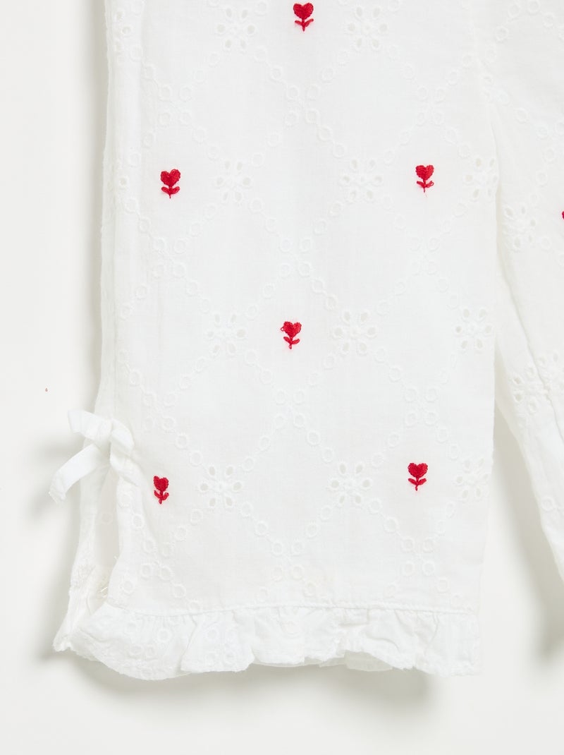 Pantalon avec nœuds fantaisie et broderies anglaises Blanc - Kiabi