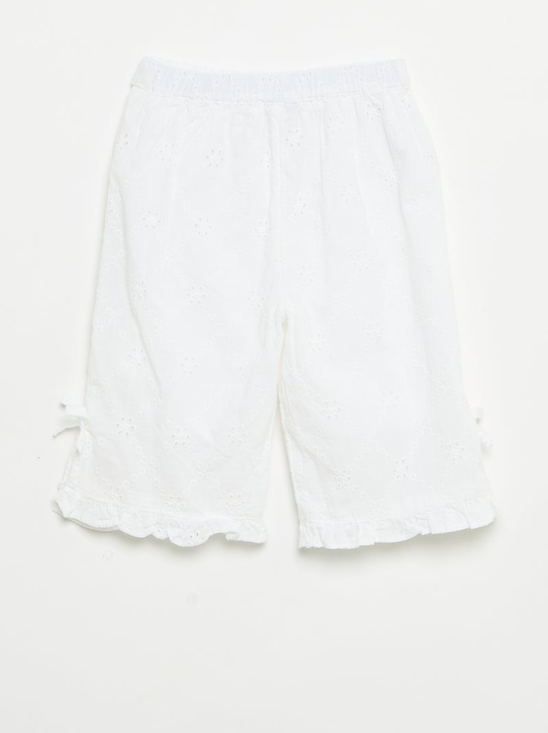 Pantalon avec nœuds fantaisie et broderies anglaises Blanc - Kiabi