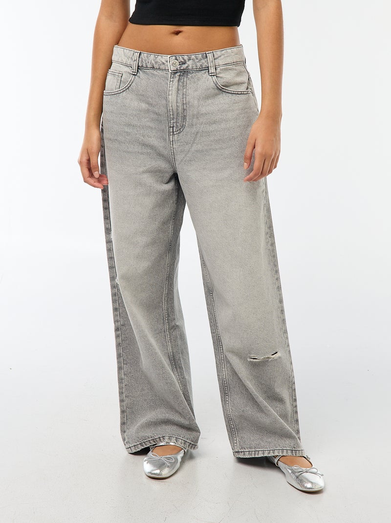 Pantalon baggy taille basse à 5 poches Gris - Kiabi