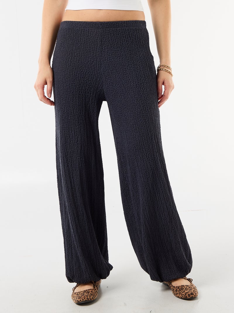Pantalon balloon en maille crinkle Bleu - Kiabi