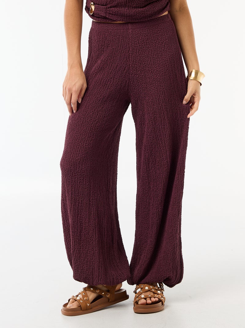 Pantalon balloon en maille crinkle Violet - Kiabi