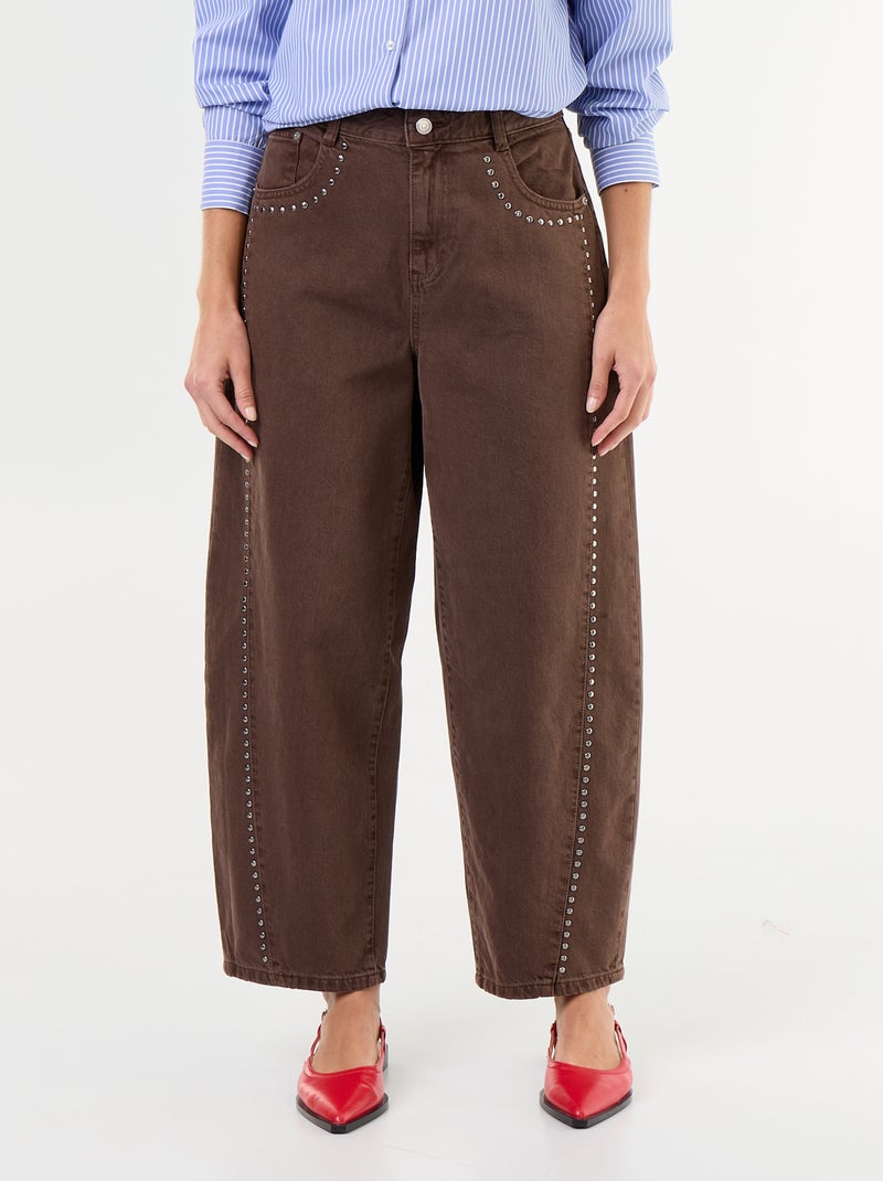 Pantalon barrel avec détails cloutés Marron - Kiabi