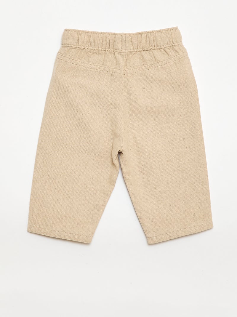 Pantalon beige uni en lin mélangé Beige - Kiabi