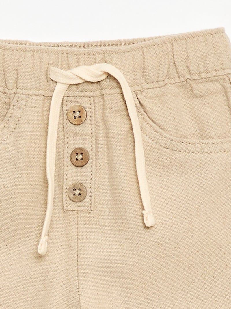 Pantalon beige uni en lin mélangé Beige - Kiabi