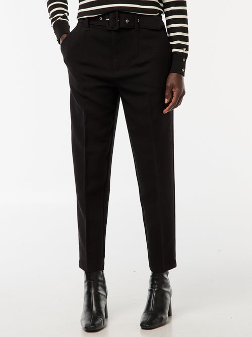 Pantalon carotte femme uni avec ceinture - Kiabi