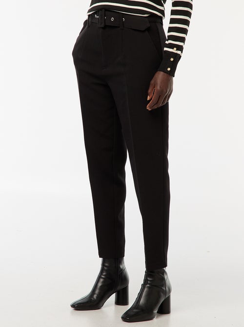 Pantalon carotte femme uni avec ceinture - Kiabi
