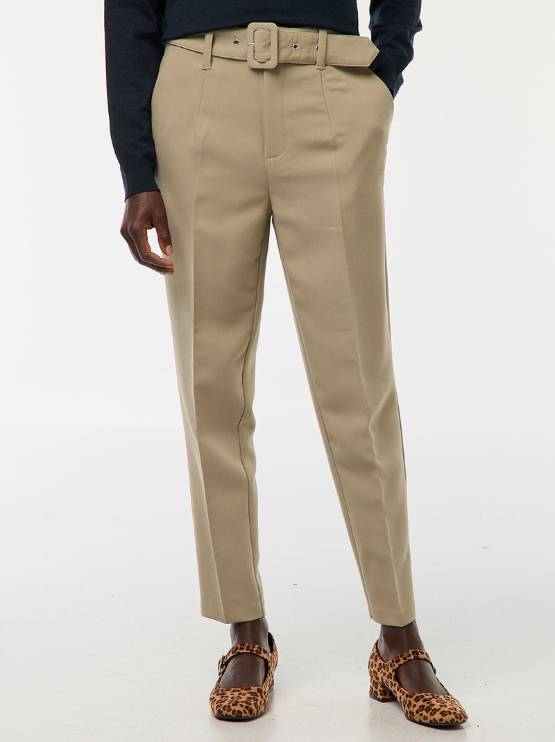 Pantalon carotte fluide avec ceinture à boucle Vert - Kiabi