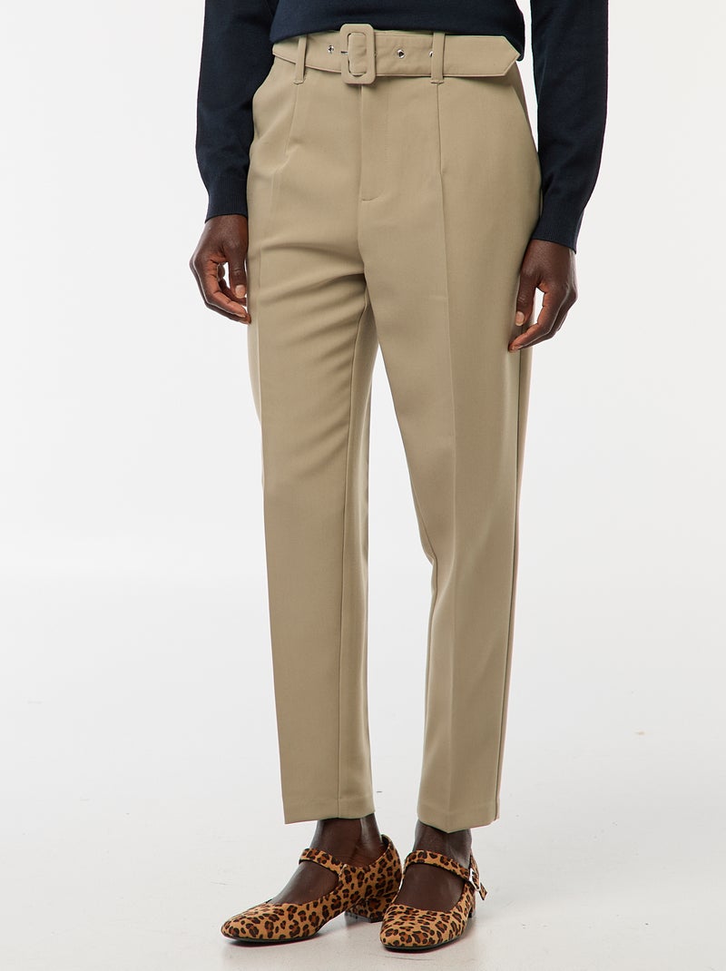Pantalon carotte fluide avec ceinture à boucle Vert - Kiabi