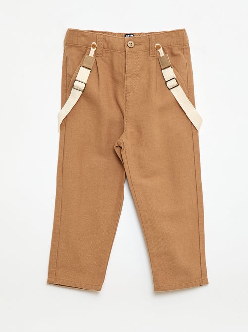 Pantalon chino en lin mélangé avec bretelles - Kiabi