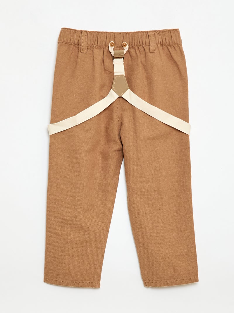 Pantalon chino en lin mélangé avec bretelles Beige - Kiabi