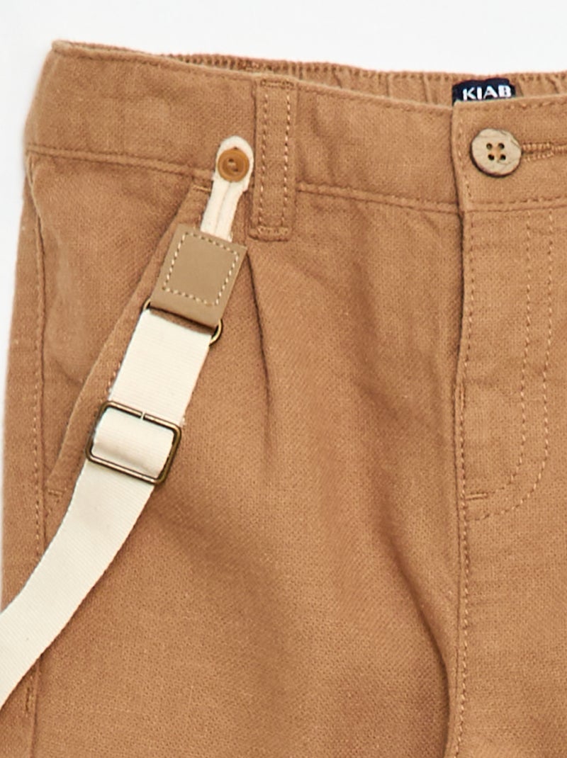 Pantalon chino en lin mélangé avec bretelles Beige - Kiabi