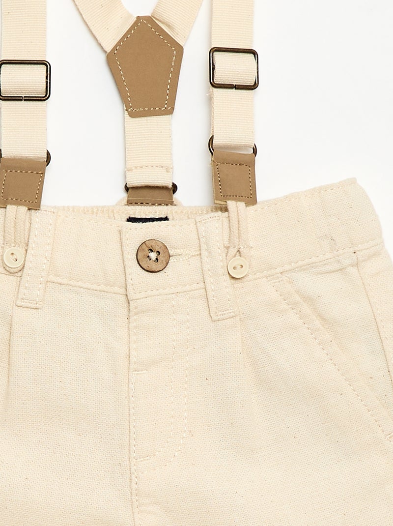 Pantalon chino en lin mélangé avec bretelles Blanc - Kiabi