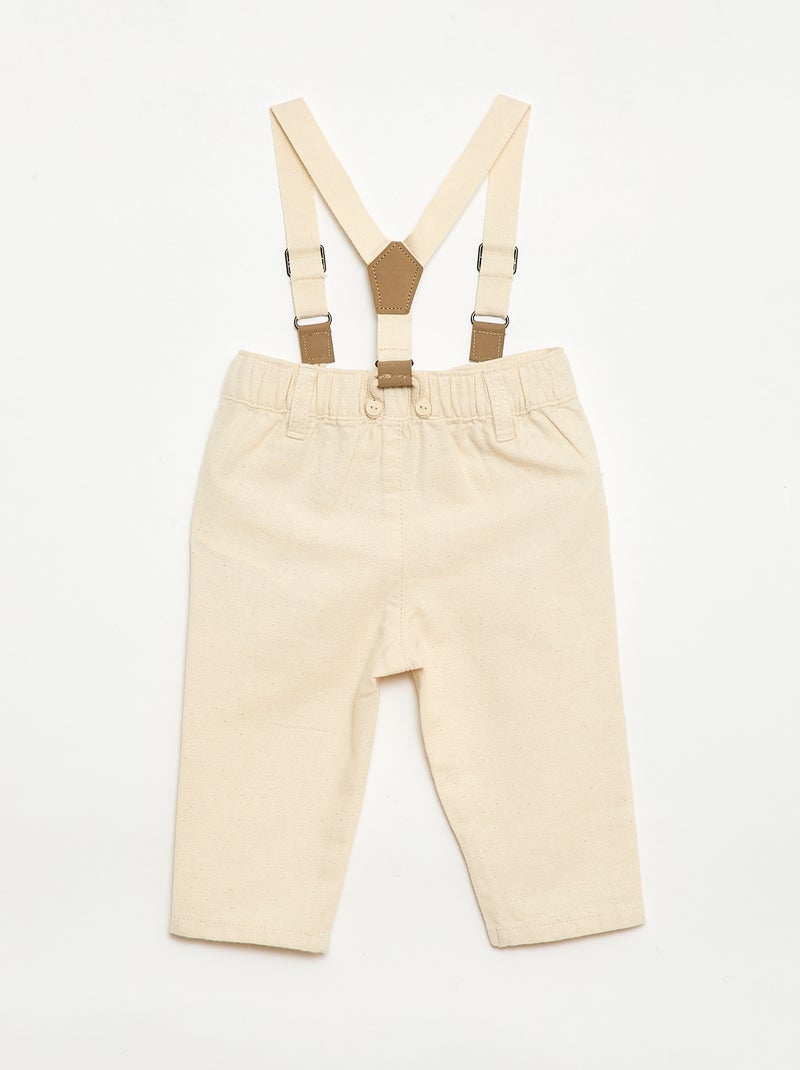 Pantalon chino en lin mélangé avec bretelles Blanc - Kiabi