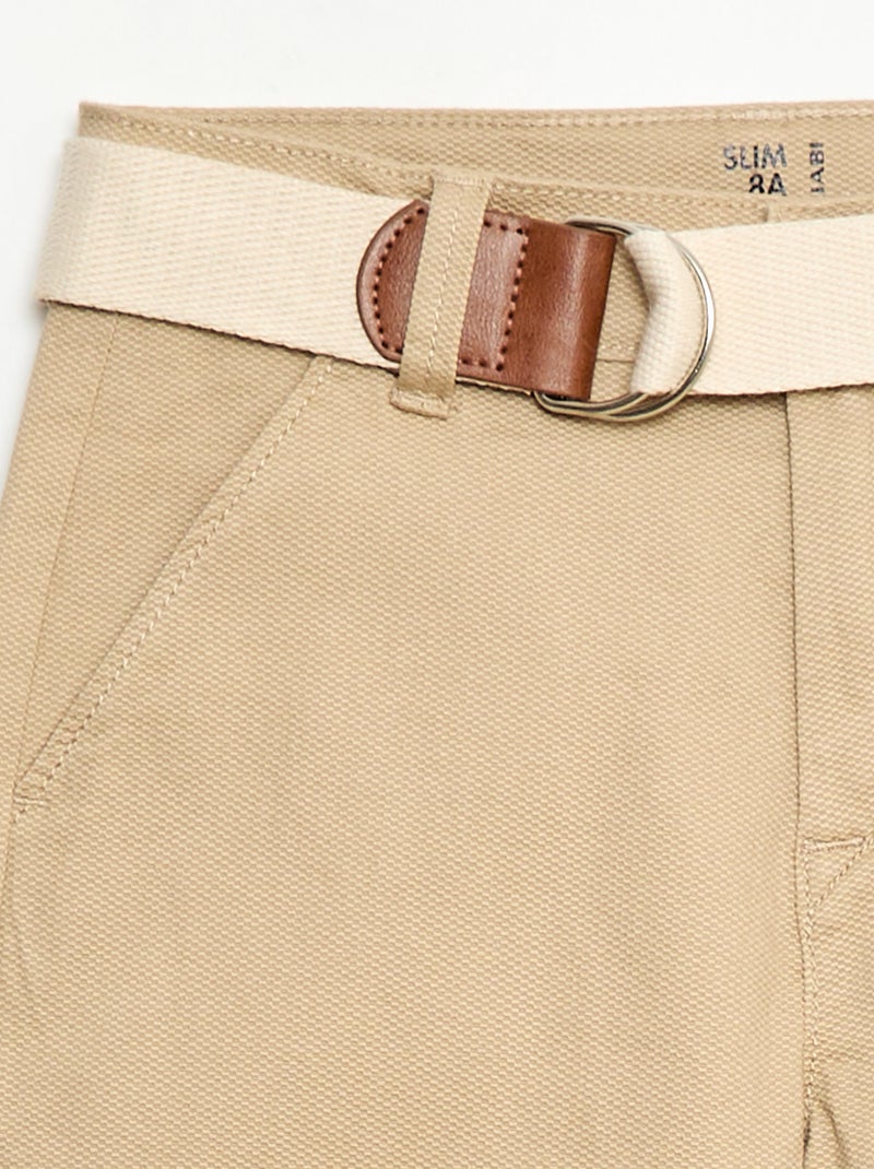 Pantalon chino en twill avec ceinture - 2 pièces Beige - Kiabi