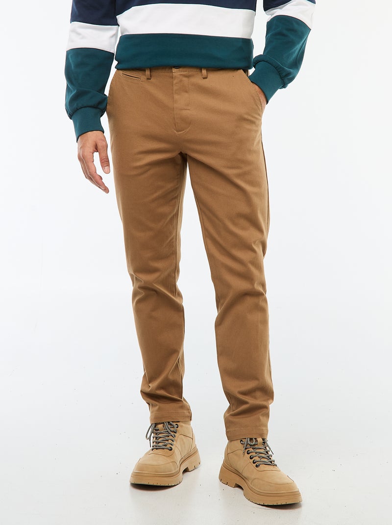 Pantalon chino en twill Marron - Kiabi