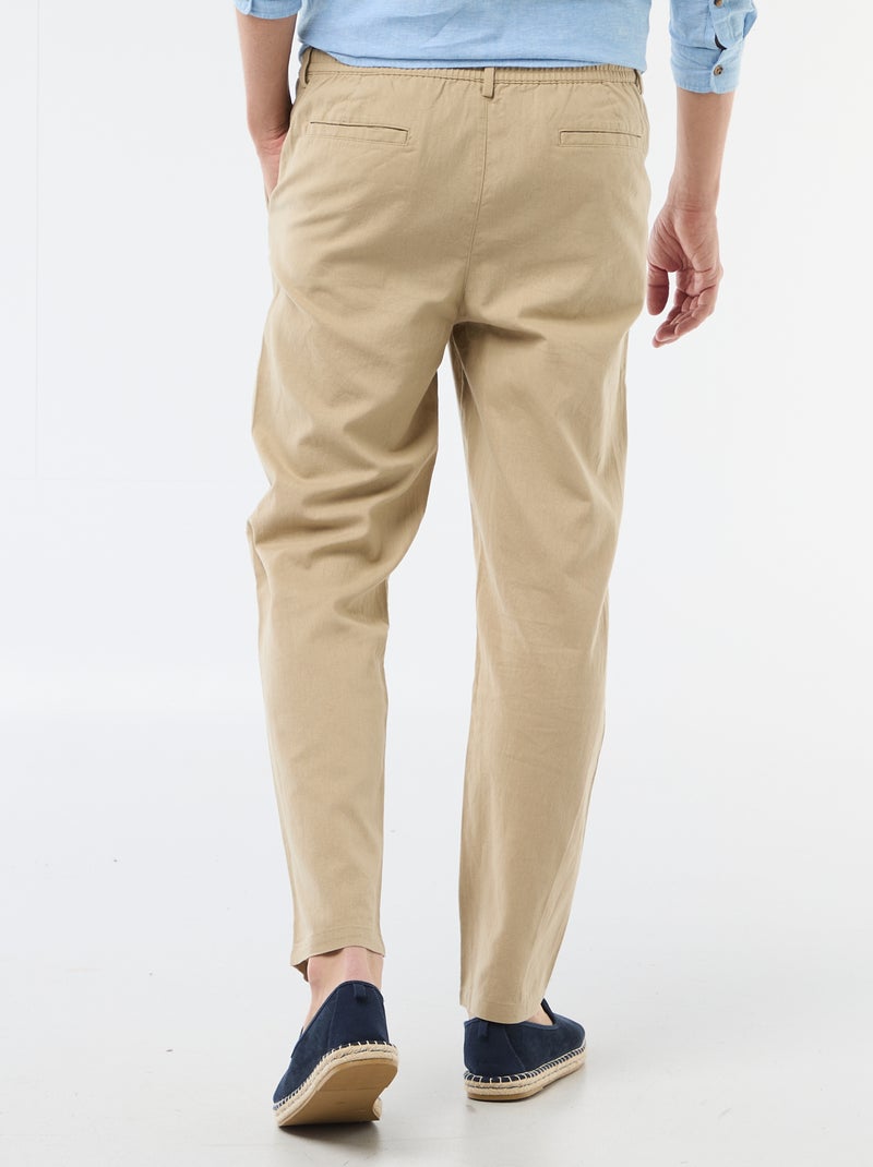 Pantalon chino regular en lin mélangé Beige - Kiabi
