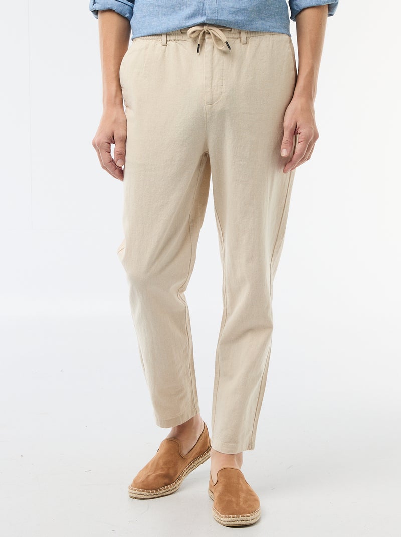 Pantalon chino regular en lin mélangé Blanc - Kiabi