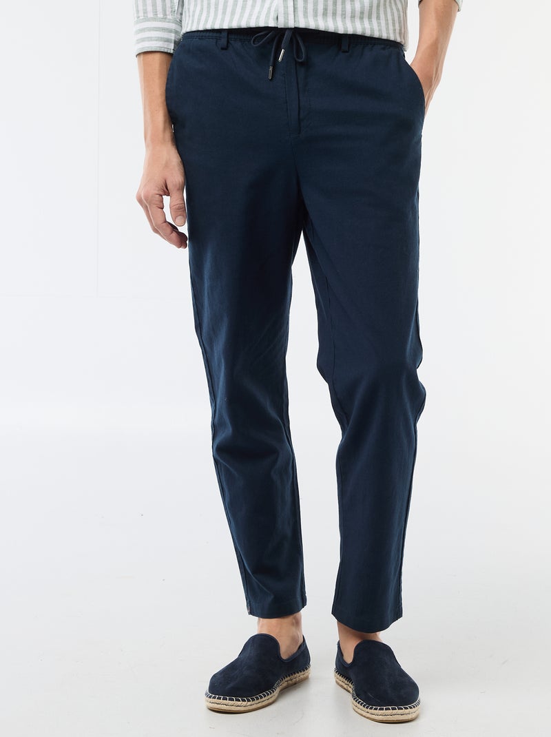 Pantalon chino regular en lin mélangé Bleu - Kiabi