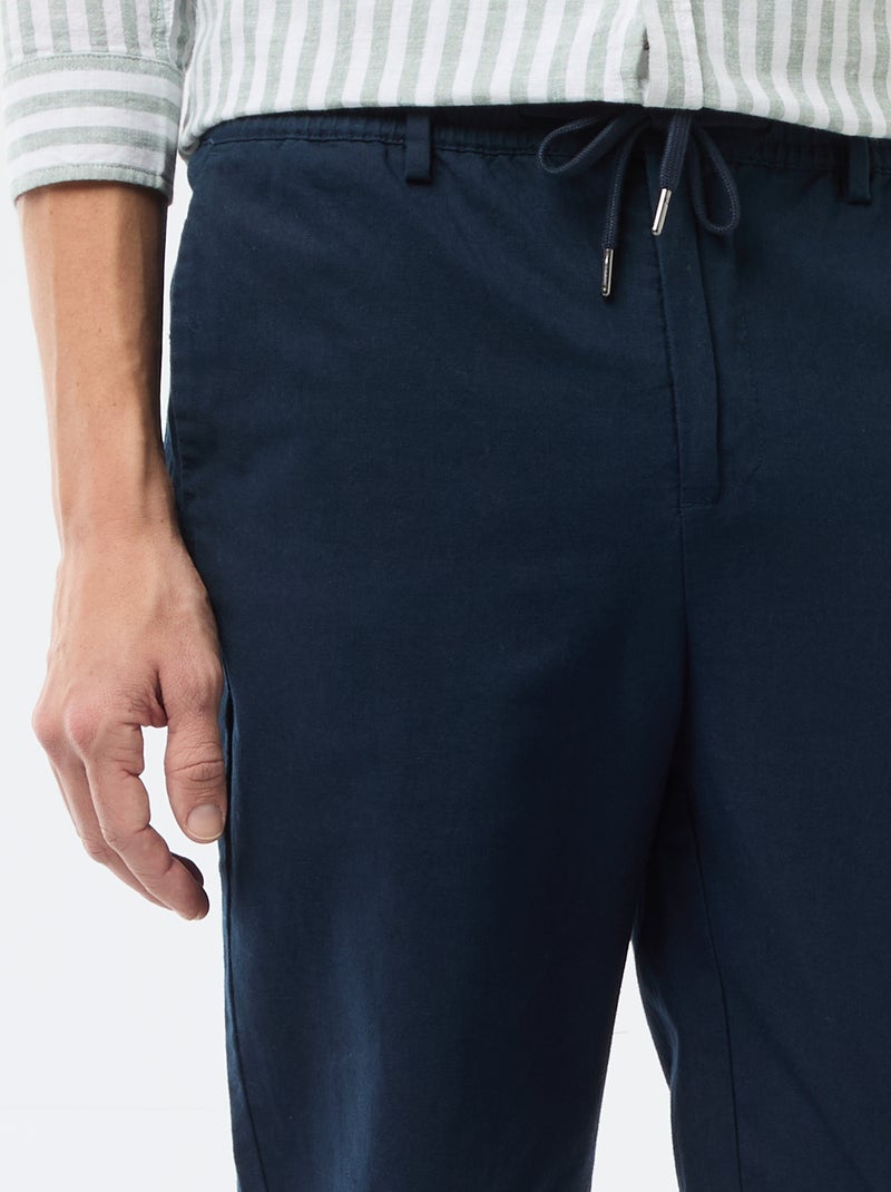Pantalon chino regular en lin mélangé Bleu - Kiabi
