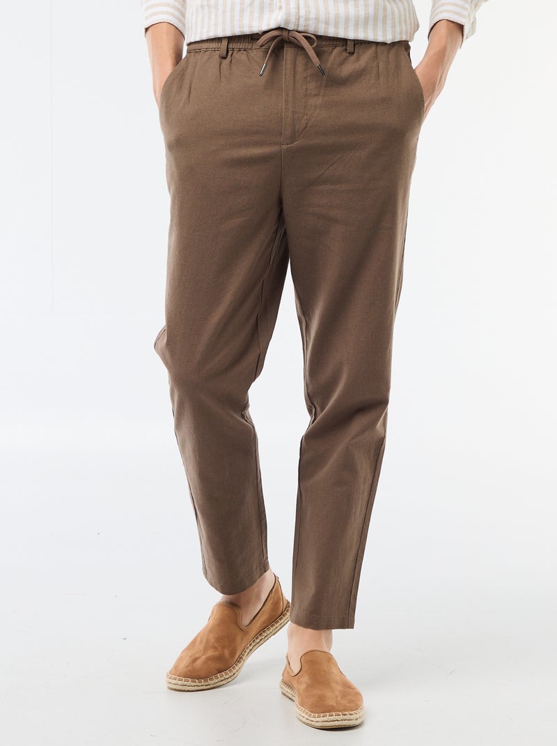 Pantalon chino regular en lin mélangé Marron - Kiabi