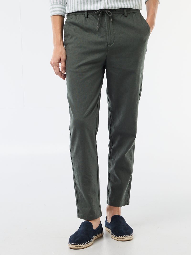 Pantalon chino regular en lin mélangé Vert - Kiabi