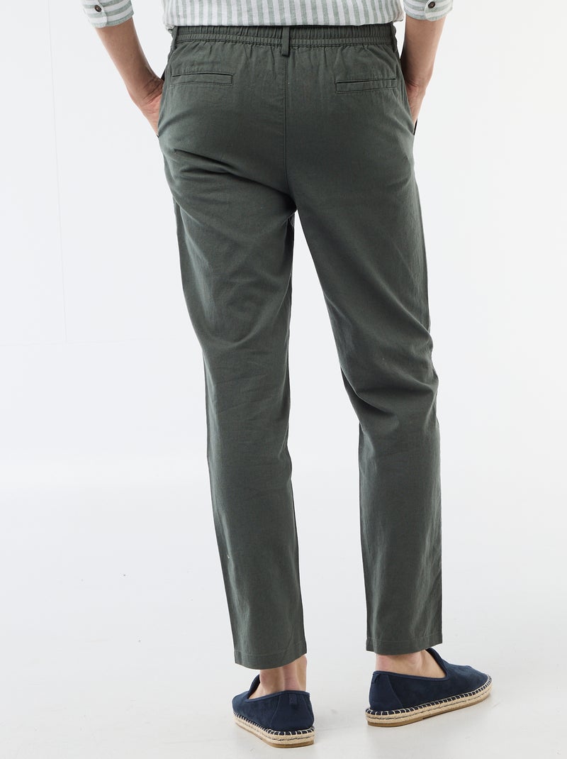 Pantalon chino regular en lin mélangé Vert - Kiabi