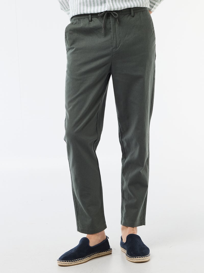Pantalon chino regular en lin mélangé Vert - Kiabi
