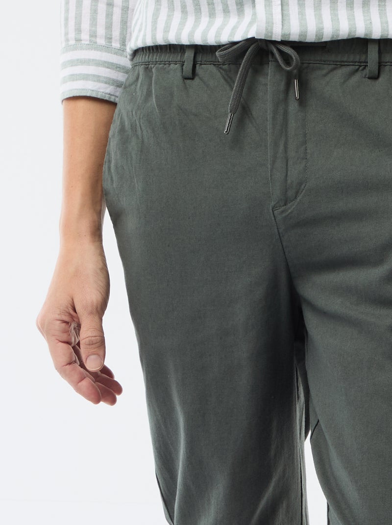 Pantalon chino regular en lin mélangé Vert - Kiabi