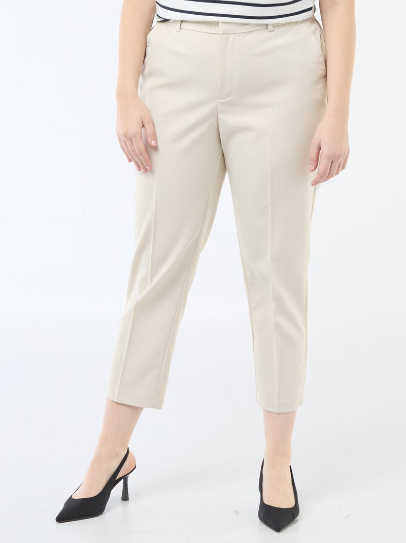 Pantalon cigarette avec ouverture par crochet et zippée Beige - Kiabi