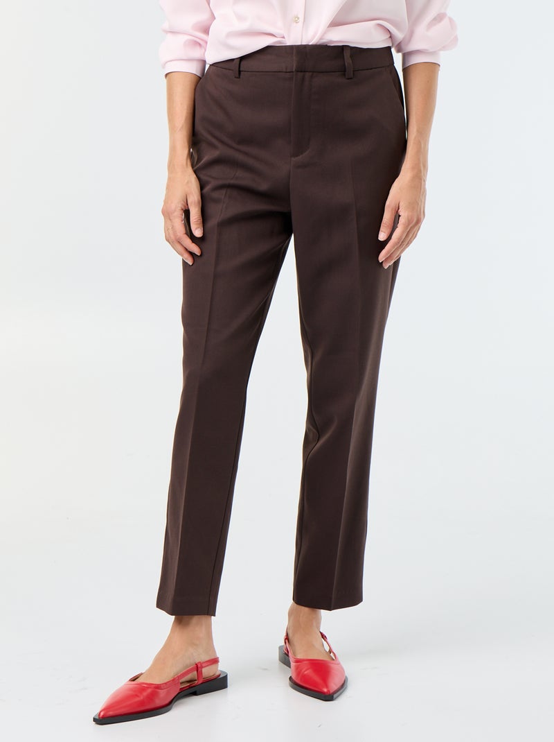 Pantalon cigarette uni avec 2 poches Marron - Kiabi