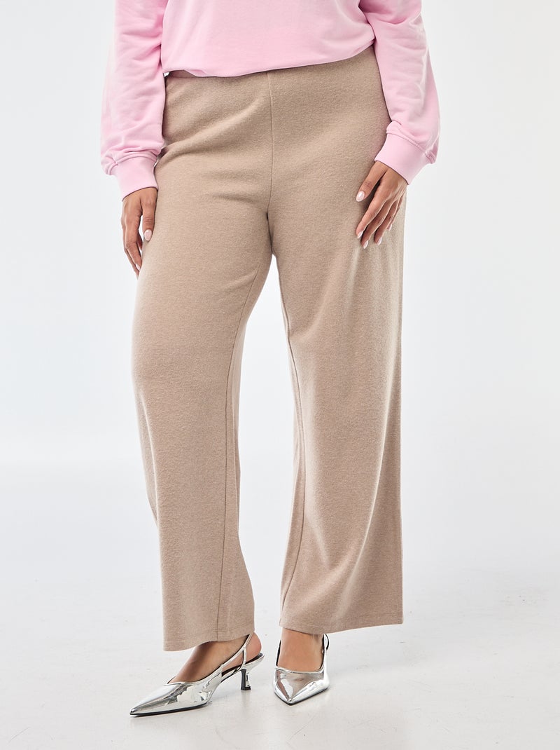 Pantalon confort en maille côtelée Marron - Kiabi