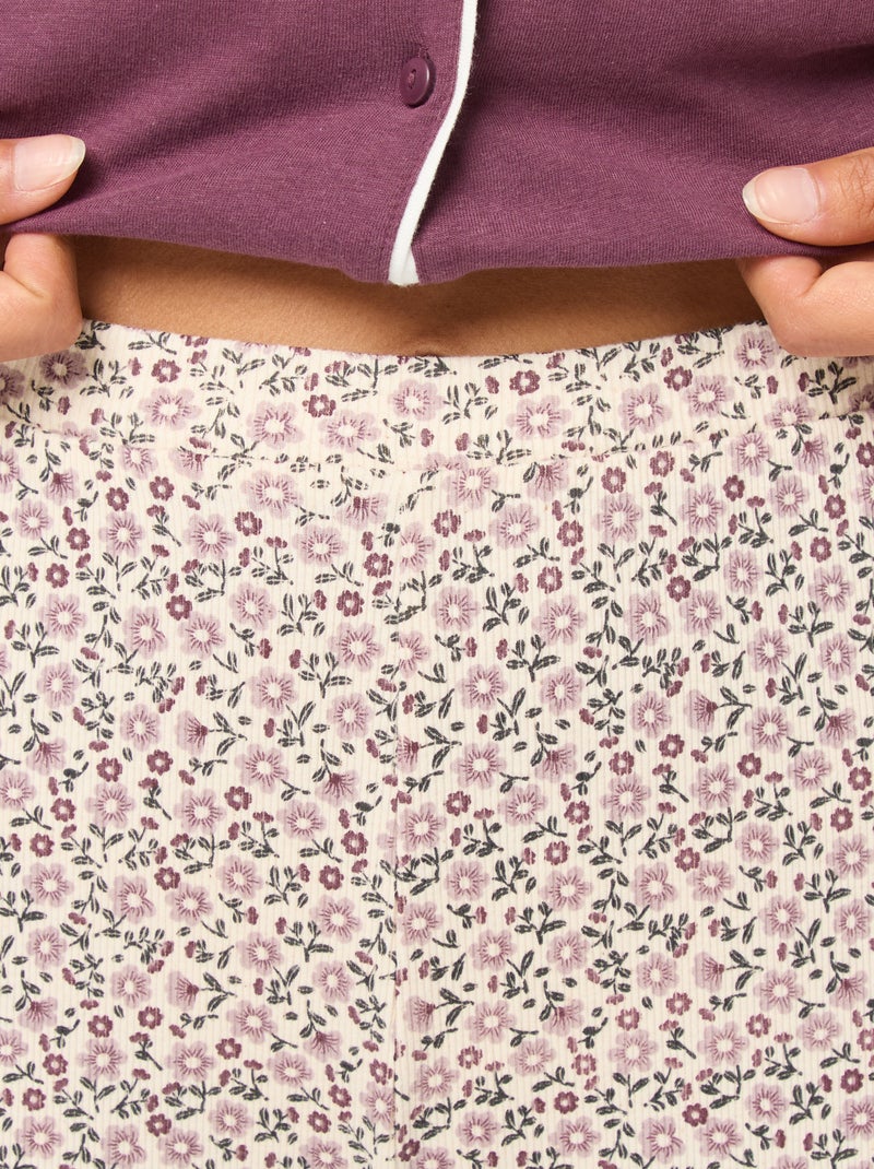 Pantalon côtelé de nuit all-over 'fleur' Blanc - Kiabi