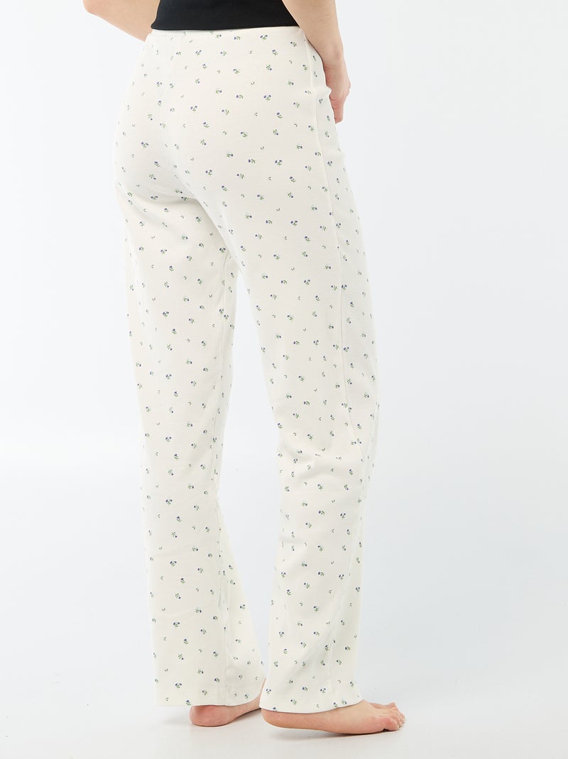 Pantalon côtelé de nuit all-over 'fleur' Blanc - Kiabi