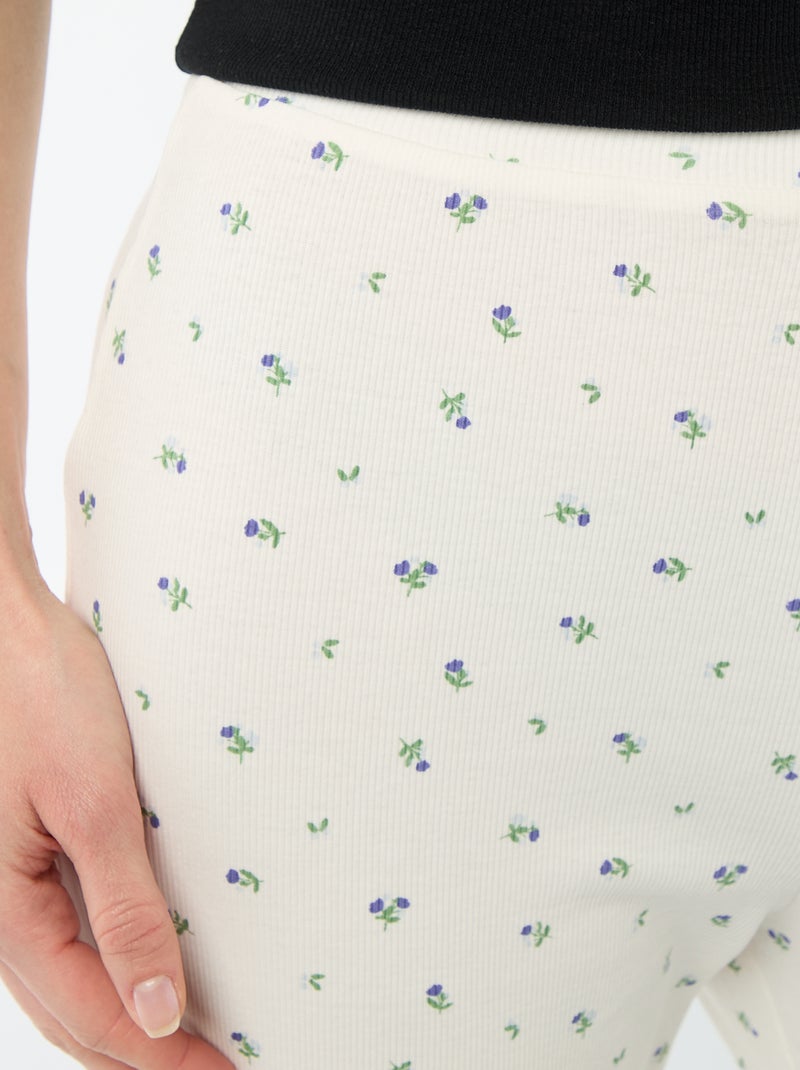 Pantalon côtelé de nuit all-over 'fleur' Blanc - Kiabi