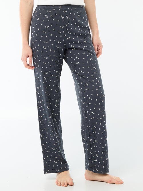 Pantalon côtelé de nuit all-over 'fleur' - Kiabi