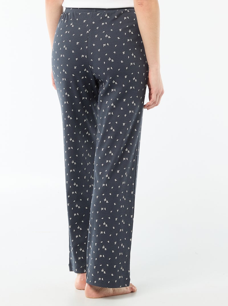 Pantalon côtelé de nuit all-over 'fleur' Bleu - Kiabi