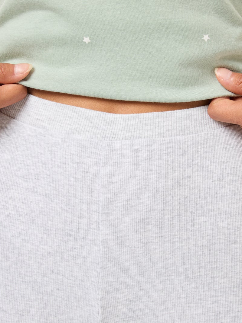 Pantalon côtelé de nuit all-over 'fleur' Gris - Kiabi