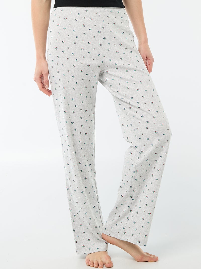 Pantalon côtelé de nuit all-over 'fleur' Gris - Kiabi
