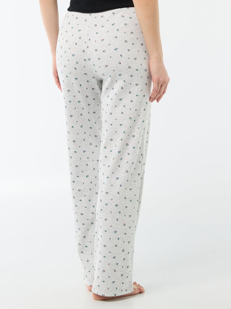 Pantalon côtelé de nuit all-over 'fleur' Gris - Kiabi