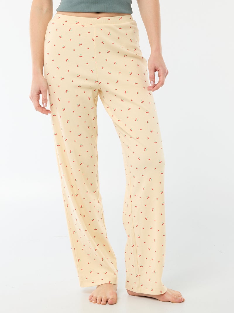 Pantalon côtelé de nuit all-over 'fleur' Jaune - Kiabi