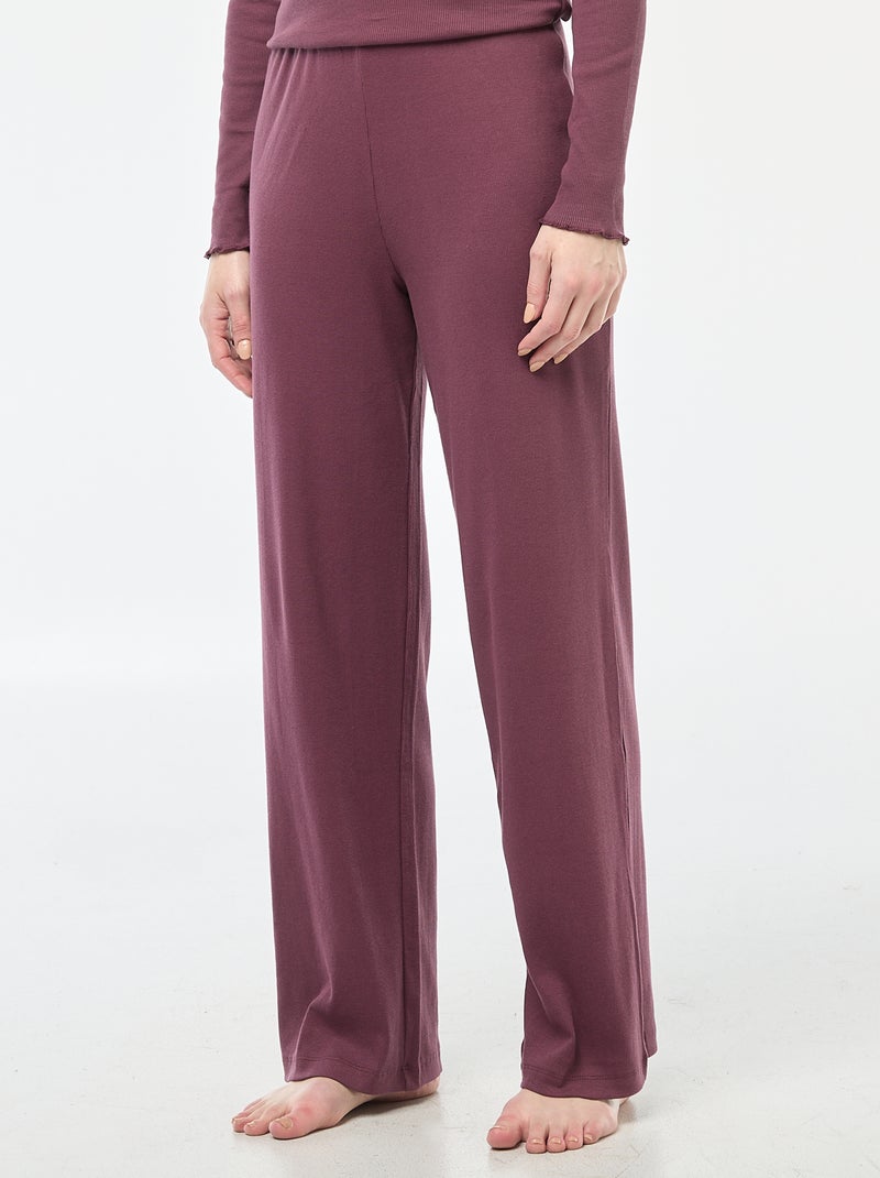 Pantalon côtelé de nuit all-over 'fleur' Violet - Kiabi