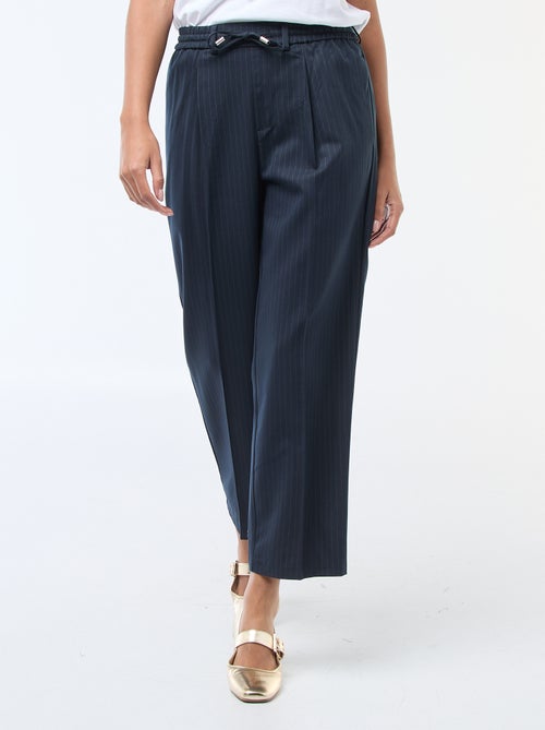 Pantalon coupe large à la taille élastiquée + liens à nouer - Kiabi