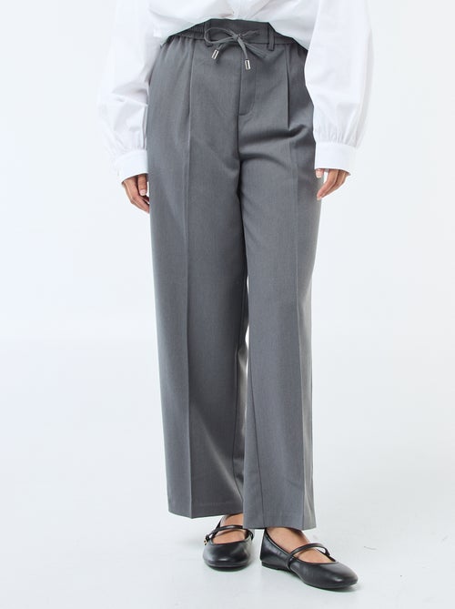 Pantalon coupe large à la taille élastiquée + liens à nouer - Kiabi